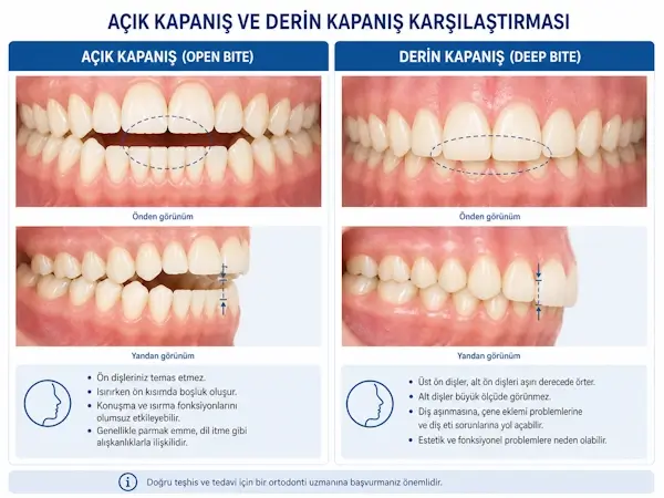 Açık kapanış ve derin kapanış diş yapısı karşılaştırması